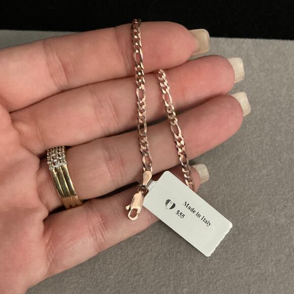 BEAUTIFUL 14k/925 Rose Gold Figaro Bracelet MADE IN ITALY~NEW~Retail $55 - Picture 6 of 7